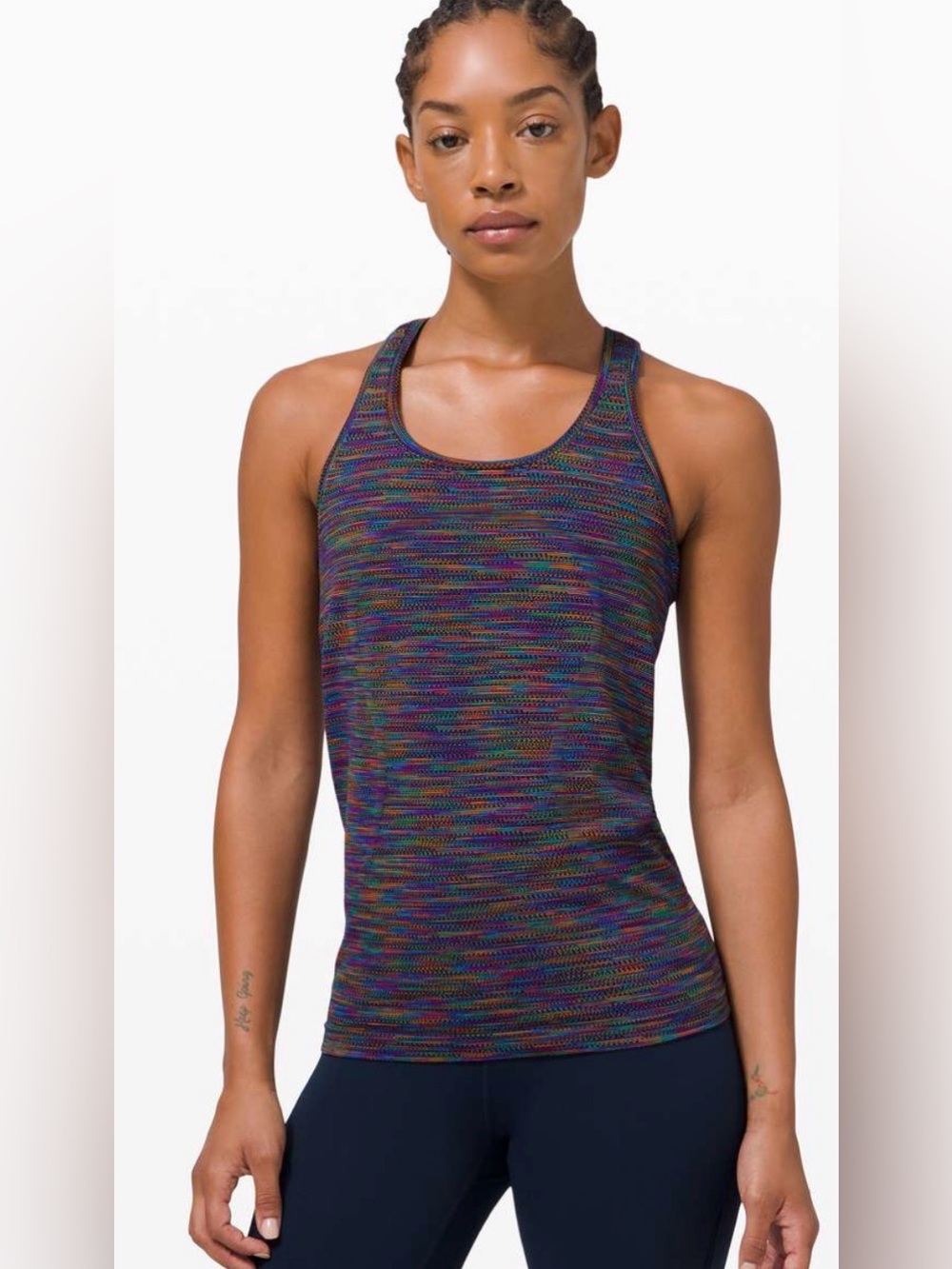 EUC Lululemon Swiftly Tech Racerback 2.0 Black Rainbow Athletic Tank - Size 4